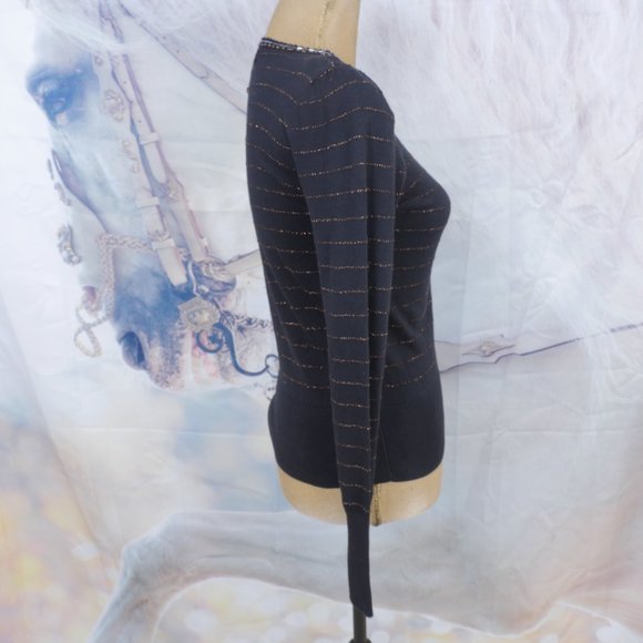Marc By Marc Jacobs Black Bronze Stripe Sequin Floral Fitted Size XS Sweater - Picture 5 of 10